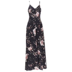 ALICE OLIVIA black pink rose floral print viscose midi slip dress US4 S