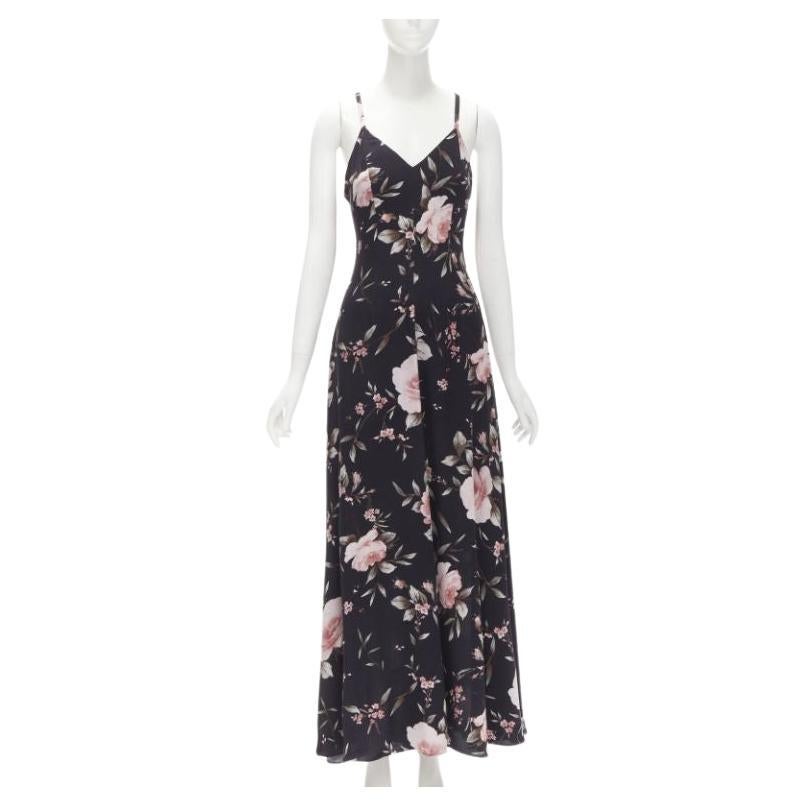 ALICE OLIVIA black pink rose floral print viscose midi slip dress US4 S For Sale
