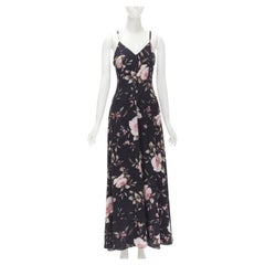 ALICE OLIVIA black pink rose floral print viscose midi slip dress US4 S
