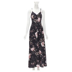 ALICE OLIVIA noir rose rose imprimé floral viscose robe midi US4 S