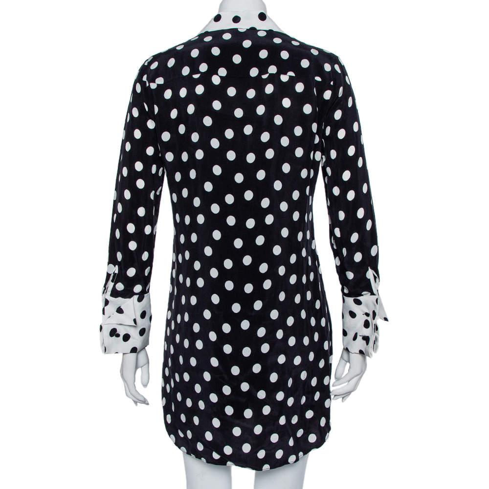 Alice + Olivia Black Polka Dot Crepe Shirt Dress S In Good Condition In Dubai, Al Qouz 2