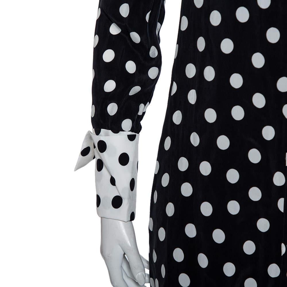 Alice + Olivia Black Polka Dot Crepe Shirt Dress S 1