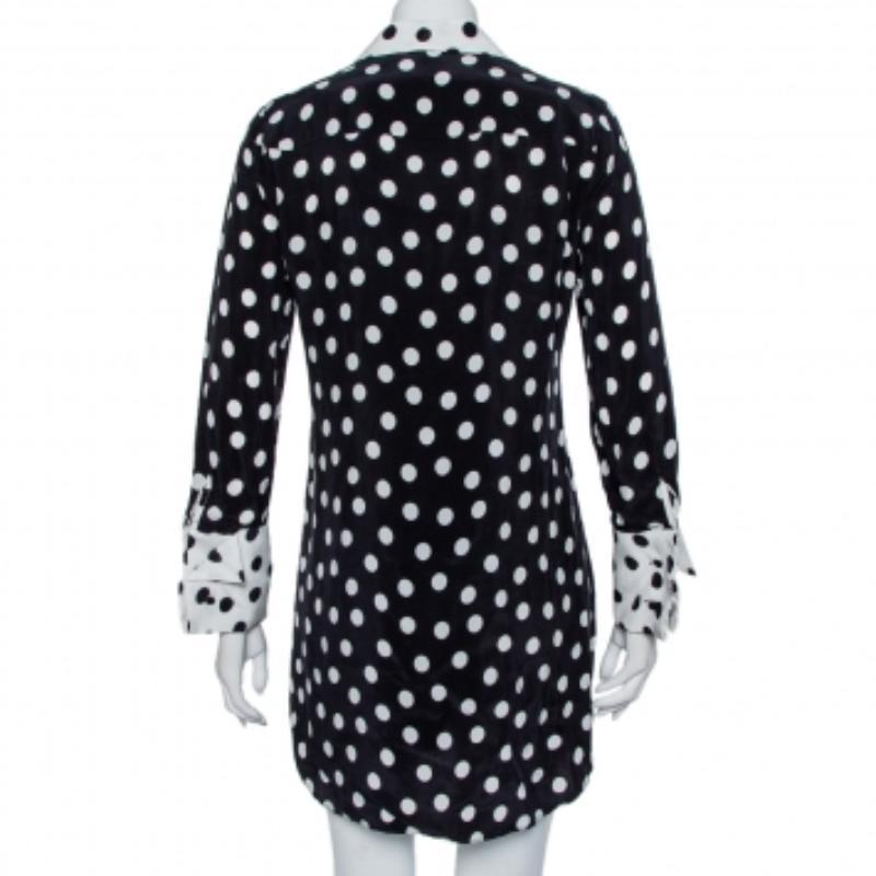 Alice + Olivia Black Polka Dot Crepe Shirt Dress S For Sale 1