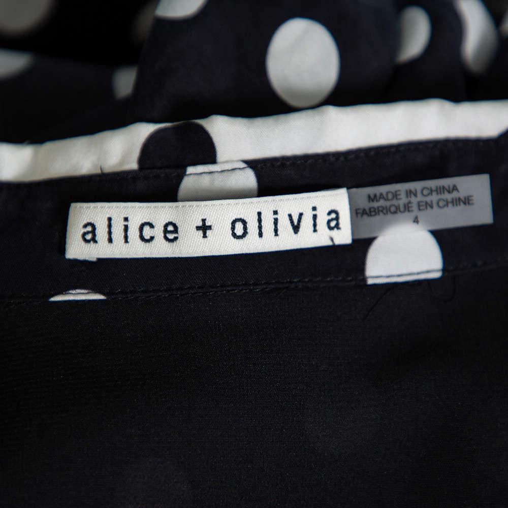 Alice + Olivia Black Polka Dot Crepe Shirt Dress S 2