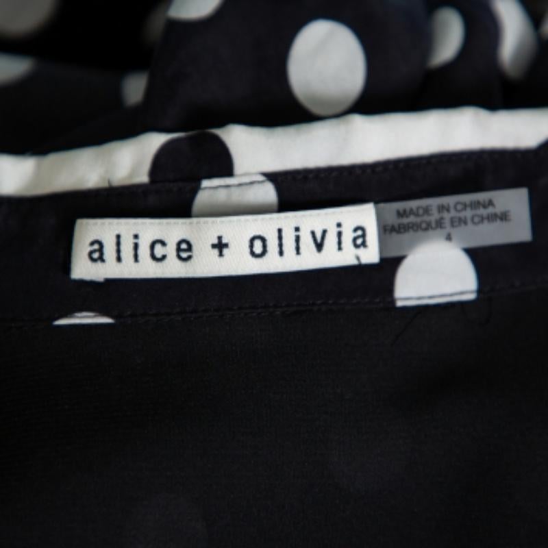 Alice + Olivia Black Polka Dot Crepe Shirt Dress S For Sale 2