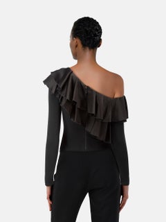Alice + Olivia Black Ruffle Asymmetric Top Size XXS