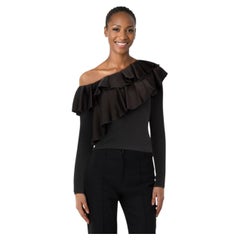 Alice + Olivia Black Ruffle Asymmetric Top Size XXS