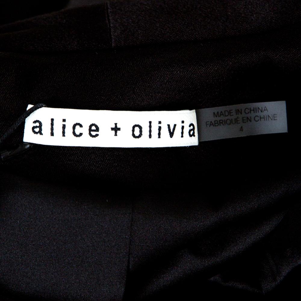 Women's Alice + Olivia Black Satin Open Front Londyn Cropped Jacket L