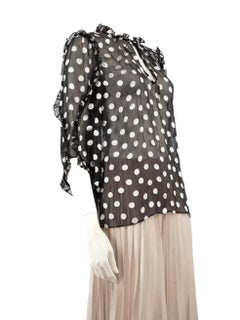 Alice + Olivia Black Silk Polka Dot Ruffle Blouse Size M