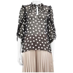 Alice + Olivia Black Silk Polka Dot Ruffle Blouse Size M
