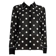 Alice + Olivia Schwarze Pailletten-Polkadot-Bluse aus Seide Größe L