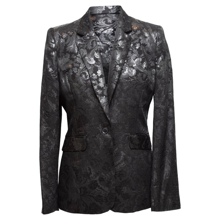Alice + Olivia Black and Silver Jacquard Patterned Blazer For Sale at ...