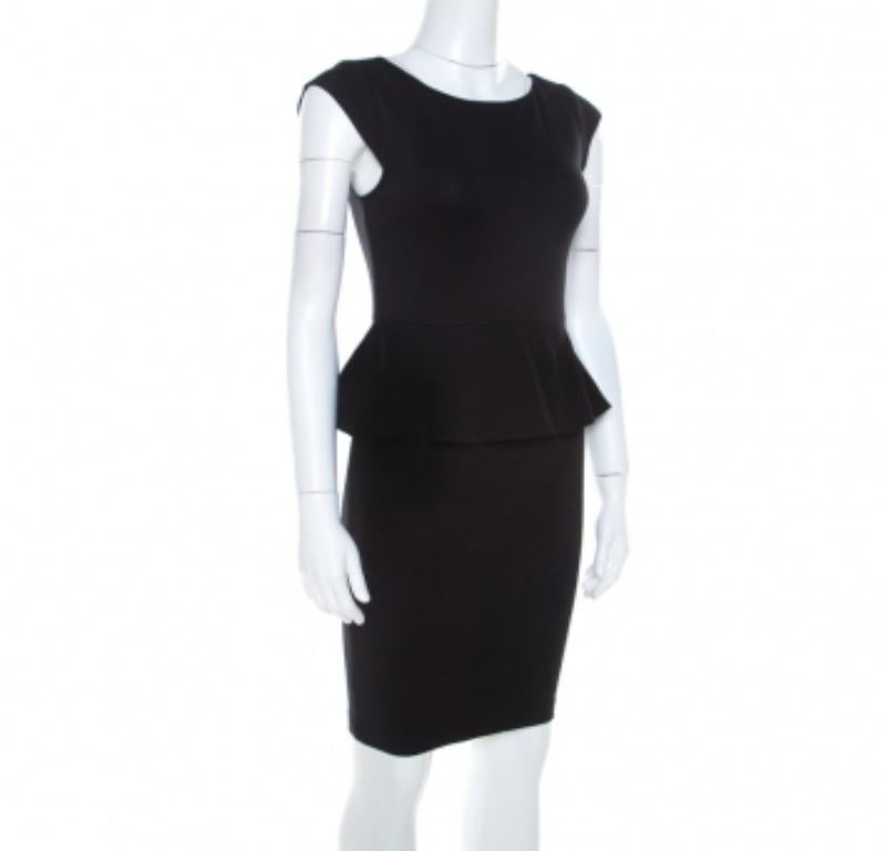 Alice + Olivia Black Stretch Knit Victoria Peplum Dress S In Good Condition In Dubai, Al Qouz 2