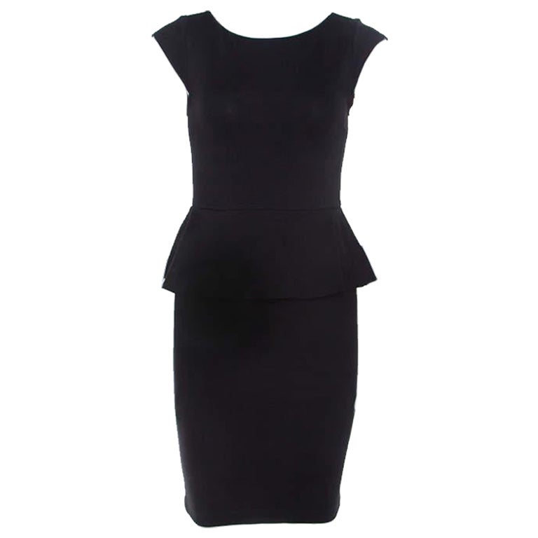Alice + Olivia Black Stretch Knit Victoria Peplum Dress S