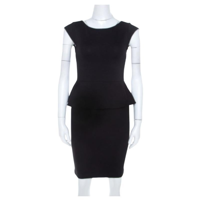 Alice + Olivia Schwarzes Stretch-Strick Victoria Schößchenkleid mit Schößchen S