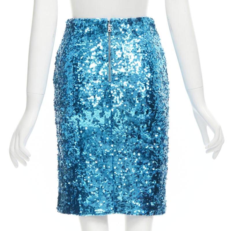 Women's ALICE OLIVIA blue bling sequins side zip disco party pencil skirt US0 XS For Sale