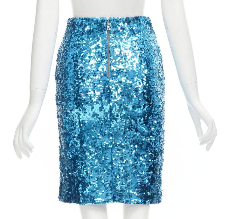 Women's ALICE OLIVIA blue bling sequins side zip disco party pencil skirt US0 XS For Sale