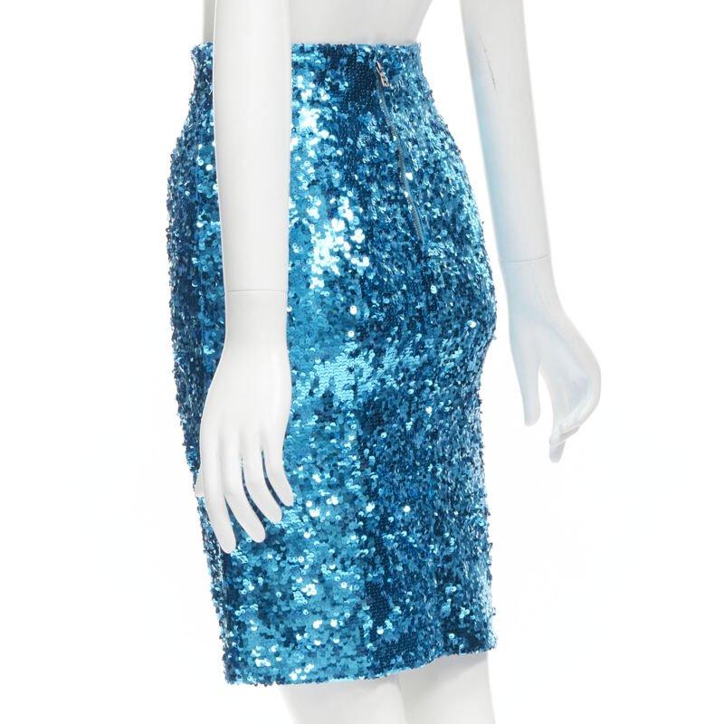 ALICE OLIVIA blue bling sequins side zip disco party pencil skirt US0 XS For Sale 1