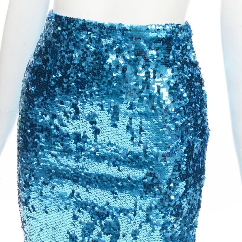 ALICE OLIVIA blue bling sequins side zip disco party pencil skirt US0 XS For Sale 2