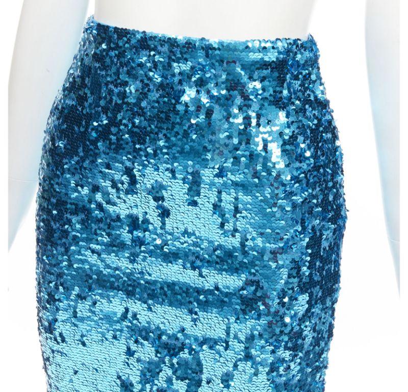 ALICE OLIVIA blue bling sequins side zip disco party pencil skirt US0 XS For Sale 2