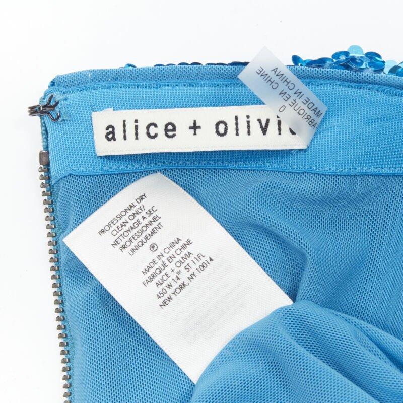 ALICE OLIVIA blue bling sequins side zip disco party pencil skirt US0 XS For Sale 3