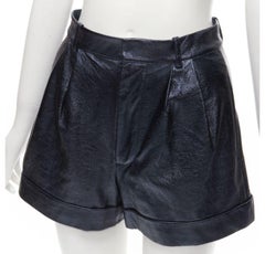 ALICE OLIVIA blue metallic faux leather cuffed high waisted shorts US0 XS