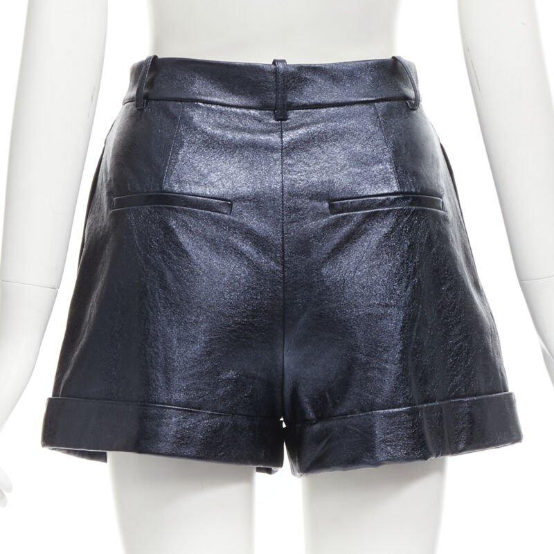 Women's ALICE OLIVIA blue metallic faux leather cuffed high waisted shorts US0 XS For Sale