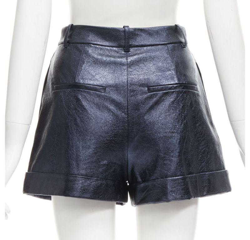 Women's ALICE OLIVIA blue metallic faux leather cuffed high waisted shorts US0 XS For Sale