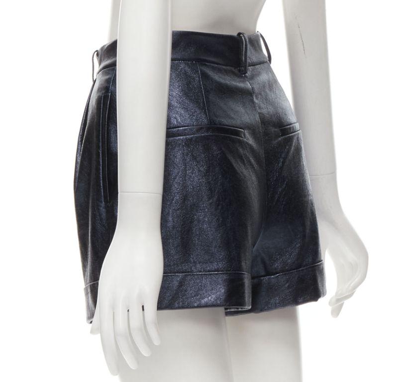 ALICE OLIVIA blue metallic faux leather cuffed high waisted shorts US0 XS For Sale 1