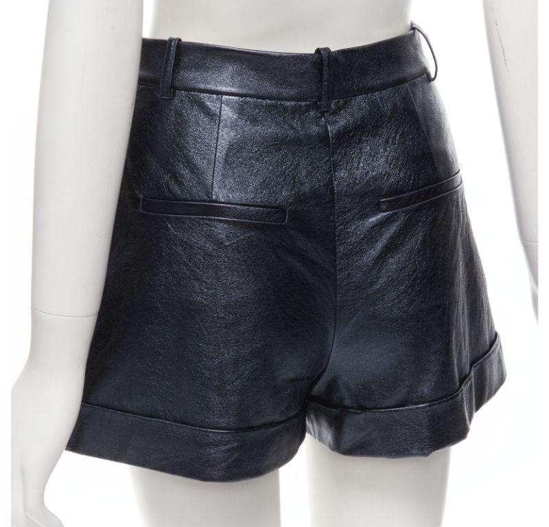 ALICE OLIVIA blue metallic faux leather cuffed high waisted shorts US0 XS For Sale 2