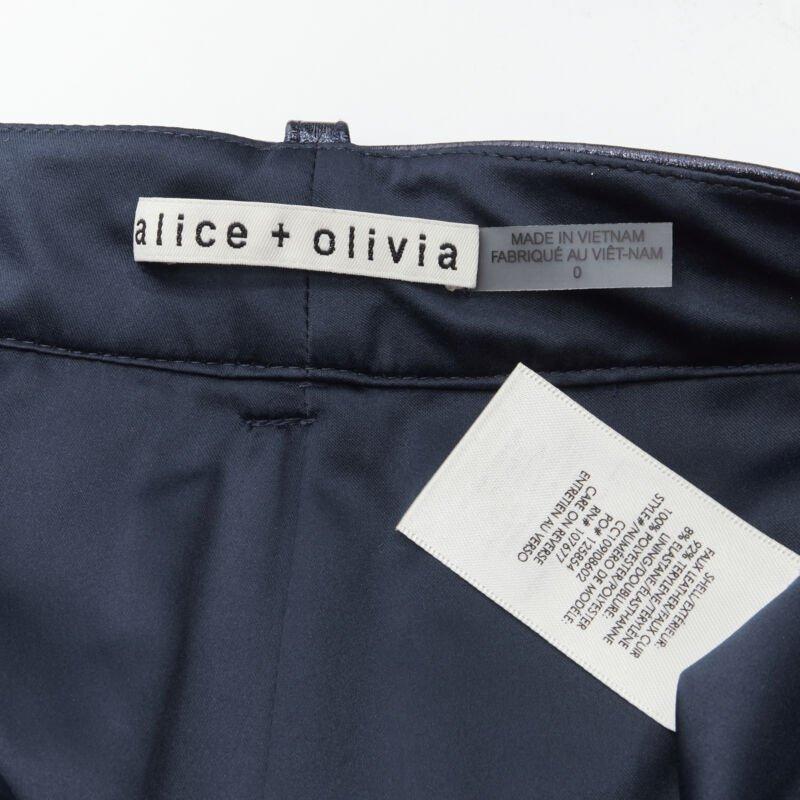ALICE OLIVIA blue metallic faux leather cuffed high waisted shorts US0 XS For Sale 3