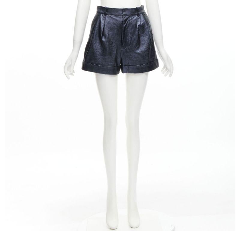 ALICE OLIVIA blue metallic faux leather cuffed high waisted shorts US0 XS For Sale 4