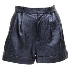 ALICE OLIVIA blue metallic faux leather cuffed high waisted shorts US0 XS