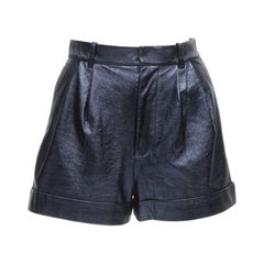 ALICE OLIVIA blue metallic faux leather cuffed high waisted shorts US0 XS