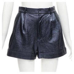 ALICE OLIVIA - Short taille haute à manches bouffantes en faux cuir métallique bleu taille US0 XS