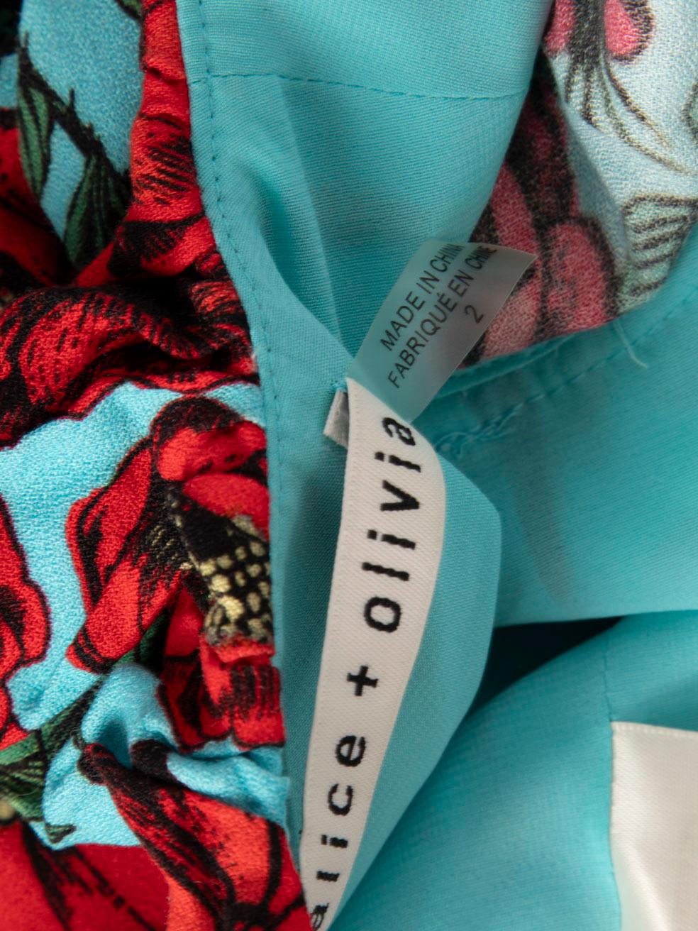Alice + Olivia Blue & Red Floral Playsuit Size XS In Good Condition For Sale In London, GB