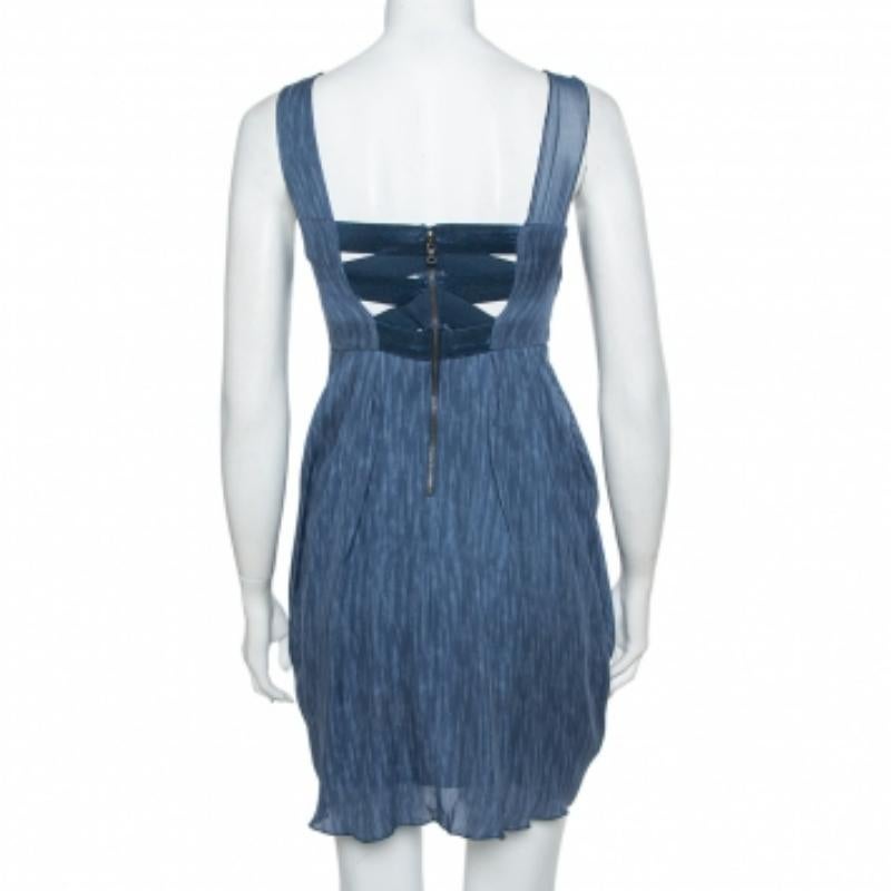 Alice + Olivia Blue Silk Asymmetric Draped Sleeveless Dress S For Sale 1