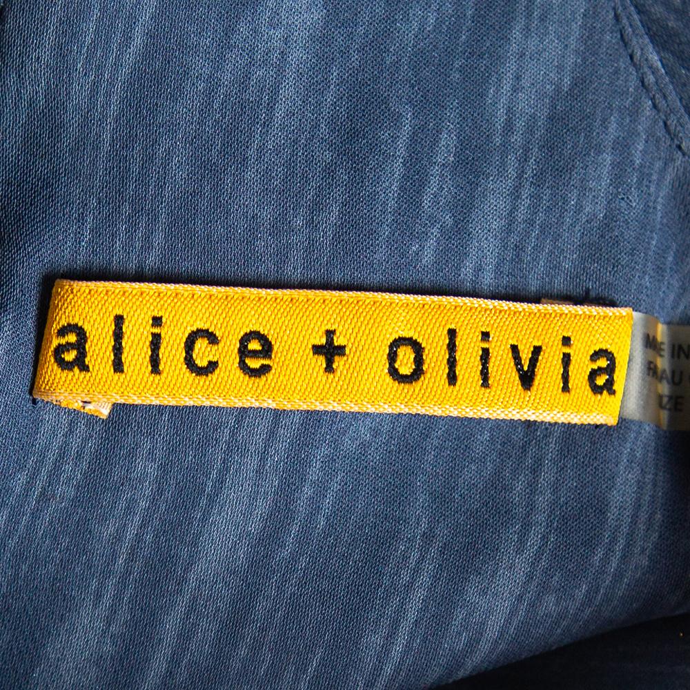 Alice + Olivia Blue Silk Asymmetric Draped Sleeveless Dress S In Good Condition For Sale In Dubai, Al Qouz 2
