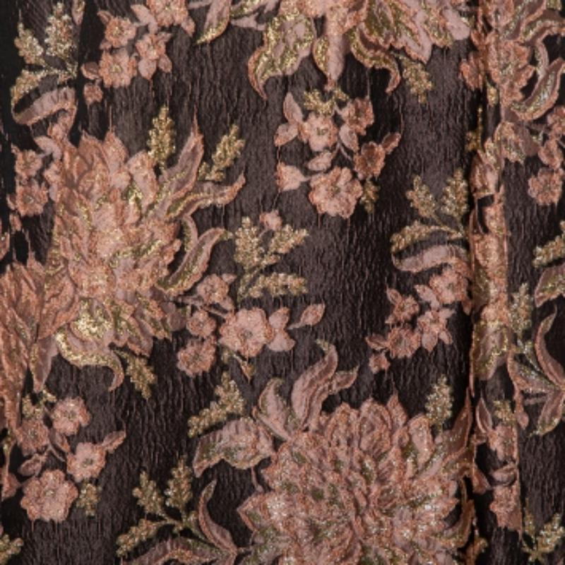 Alice + Olivia  Brown Lurex Floral Jacquard Pleated Rachelle Maxi Skirt S For Sale 2
