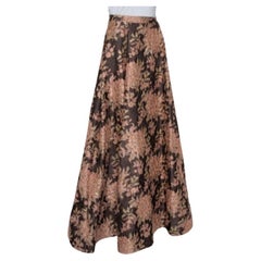 Alice + Olivia  Brown Lurex Floral Jacquard Pleated Rachelle Maxi Skirt S