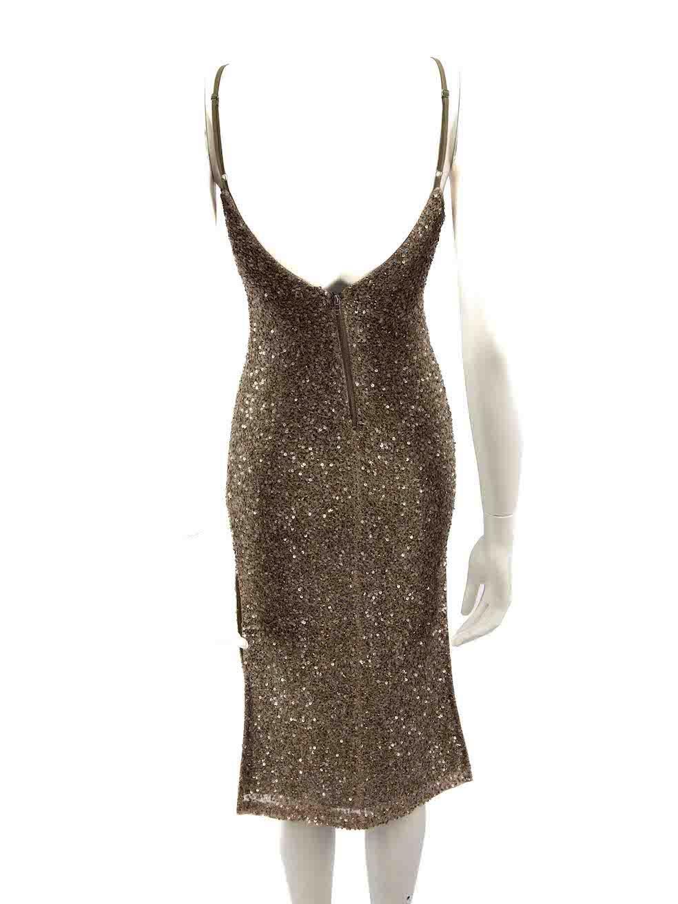 Alice + Olivia Brown Sequinned Midi Dress Size XXS In Excellent Condition For Sale In London, GB