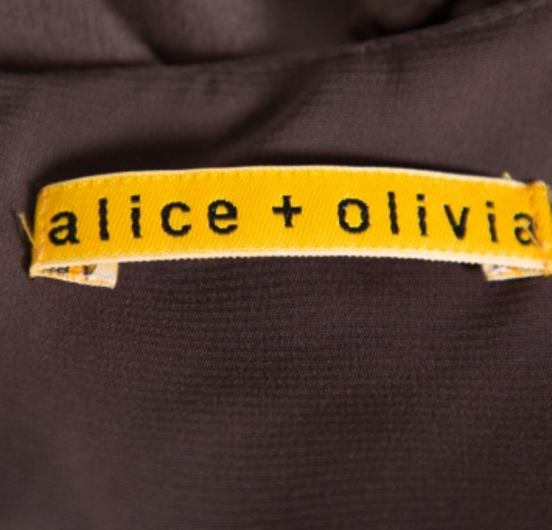 Alice + Olivia Brown Silk Asymmetric Draped Top XS For Sale 1