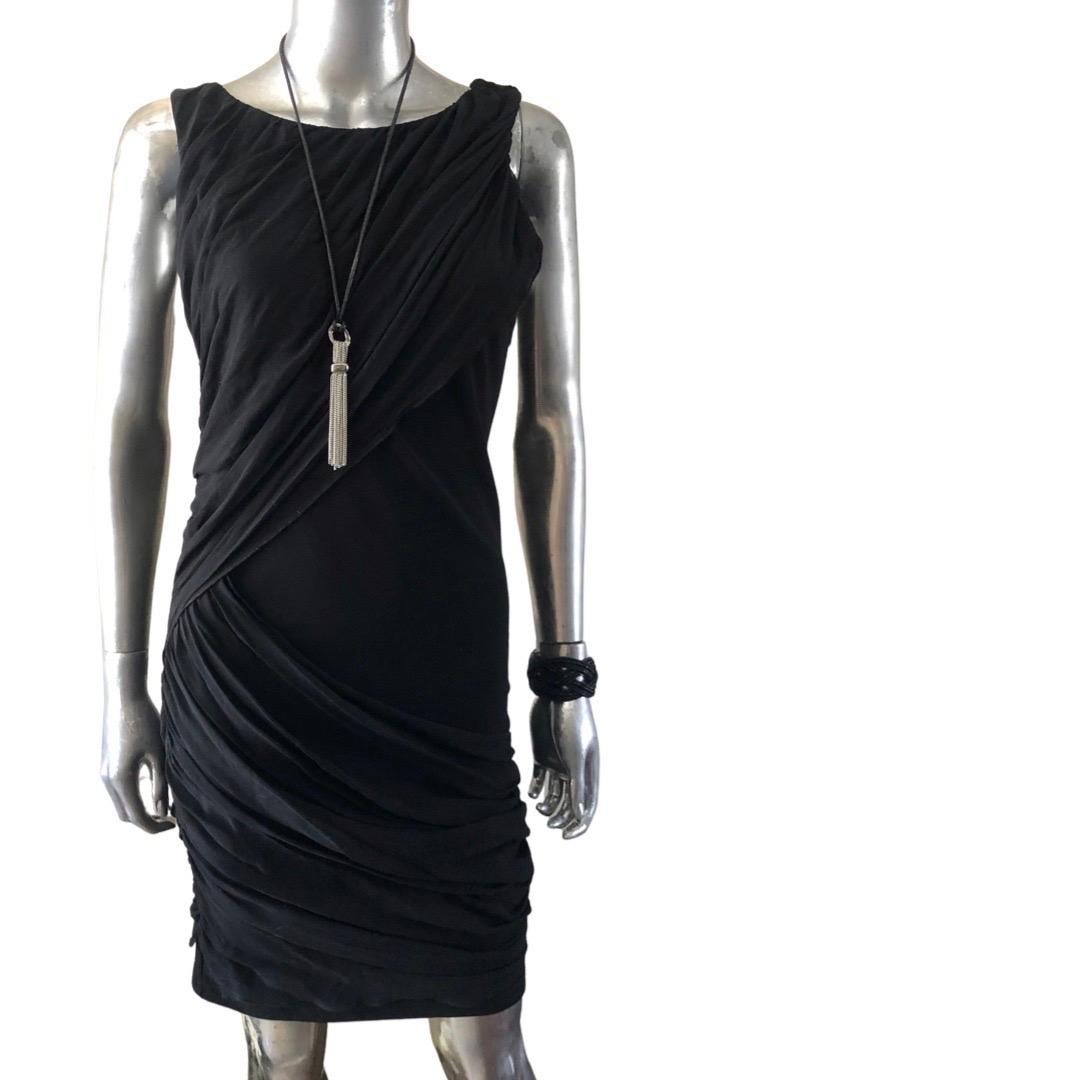Alice & Olivia by Stacey Bendet Black Jersey w/ Draped Chiffon Dress Size 8  In Good Condition For Sale In Palm Springs, CA