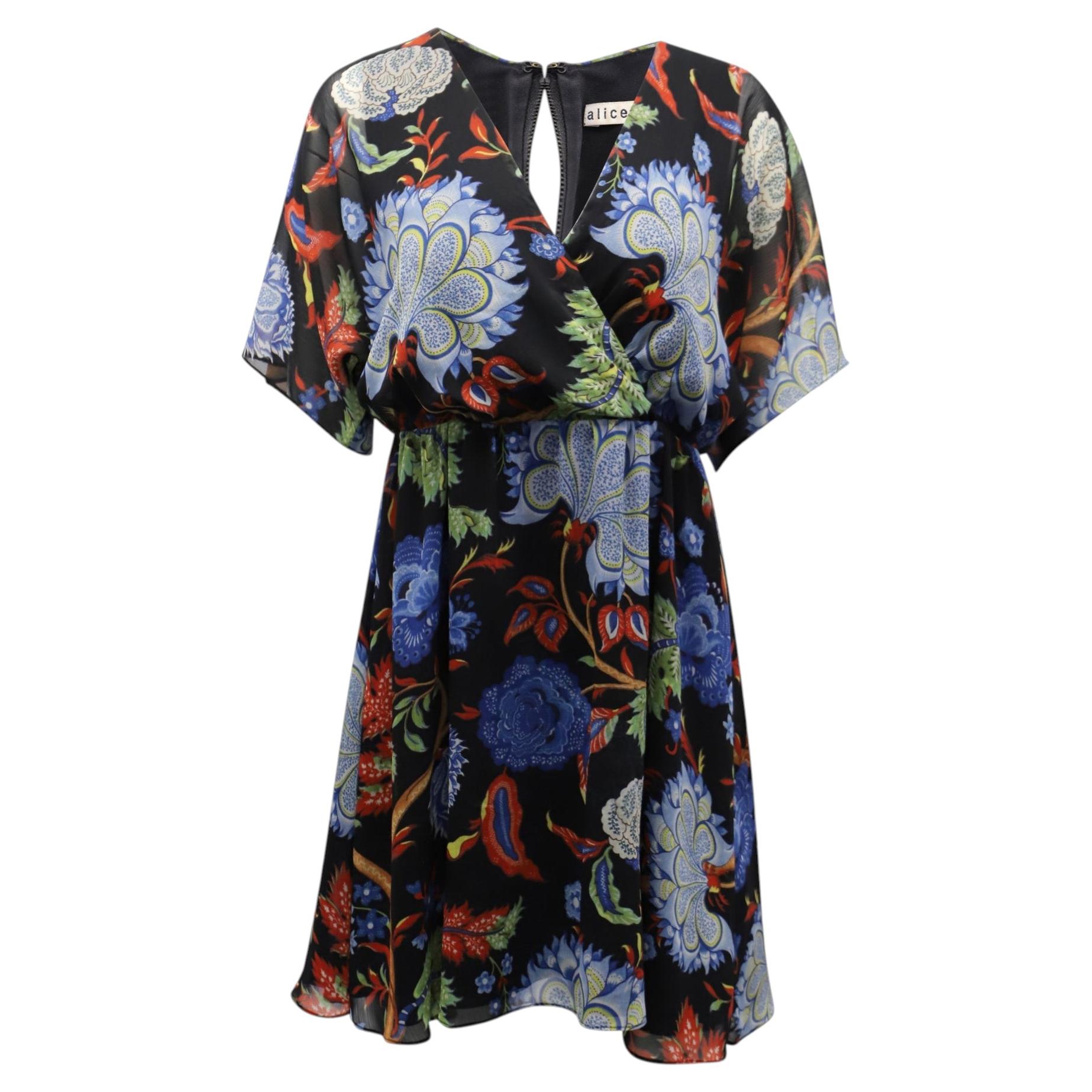 Pre-owned Alice And Olivia Alice + Olivia Cay Floral Dress In Multicolor Polyester In Black