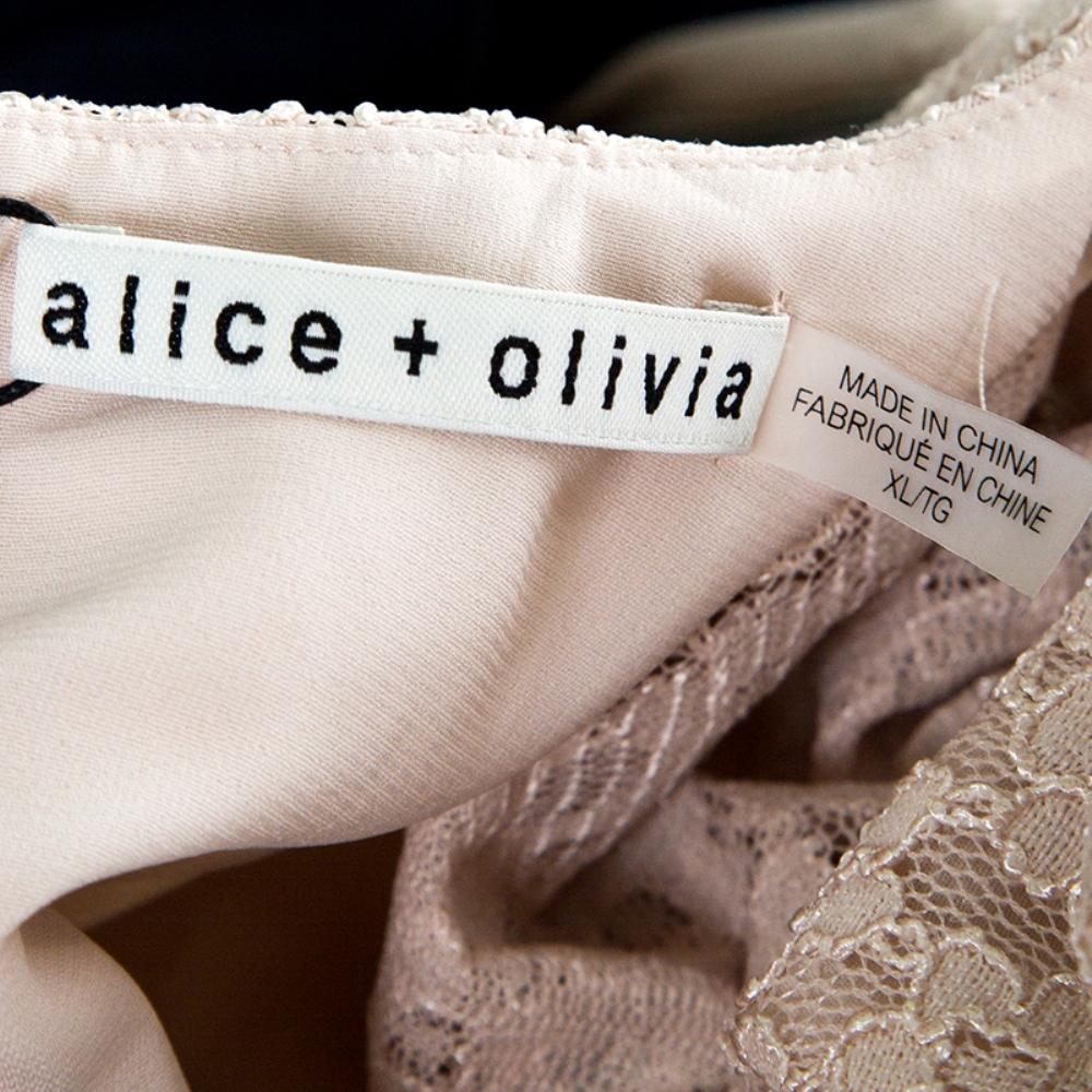 Women's Alice + Olivia Champagne Floral Lace Cap Sleeve Marita Bodysuit M