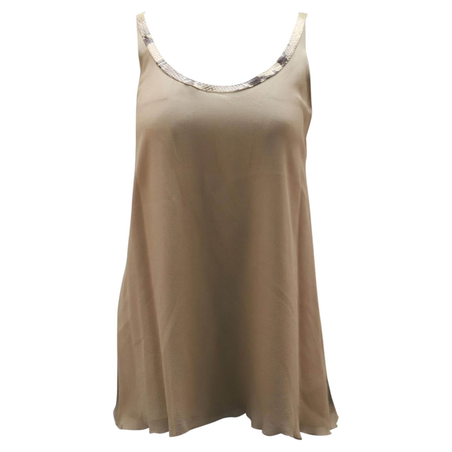 Alice + Olivia Chiffon Tank Top in Tan Silk For Sale