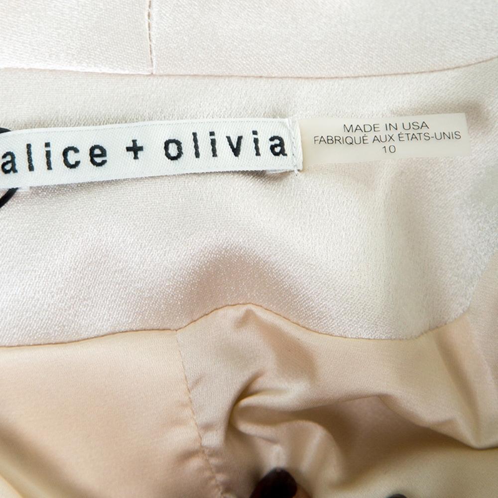 Women's Alice + Olivia Cream Satin Open Front Londyn Cropped Jacket M