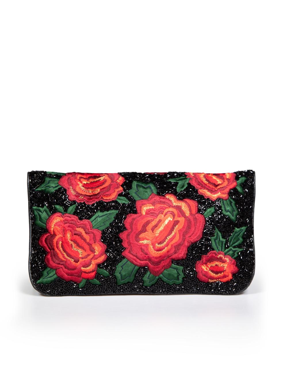 Alice + Olivia Floral Embroidered Beaded Clutch In Excellent Condition For Sale In London, GB