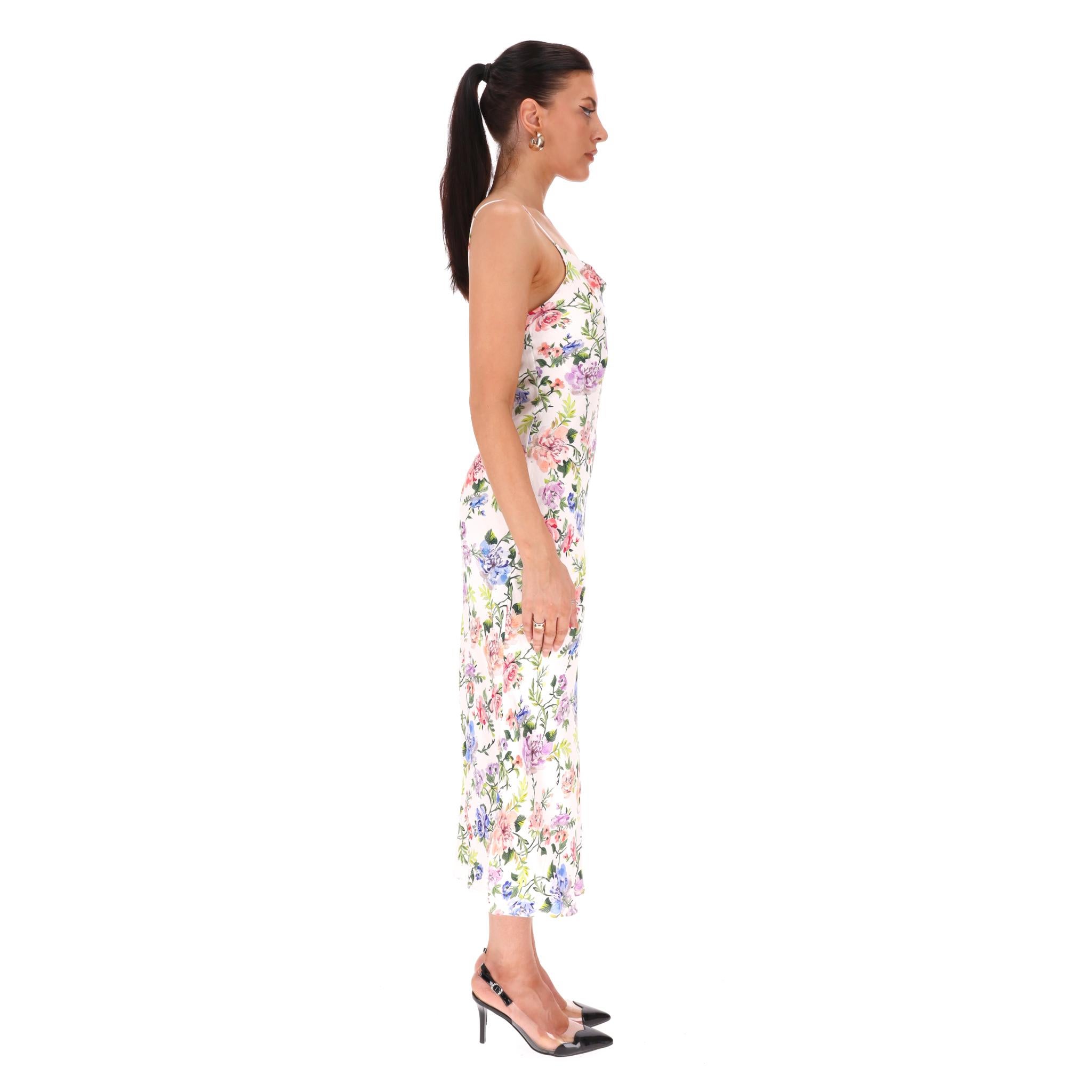 Alice + Olivia Kleid mit Blumenmuster und Seitenschlitz (Beige) im Angebot