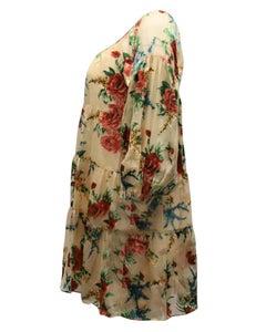 Alice + Olivia Floral Puff Sleeve Dress in Beige Viscose